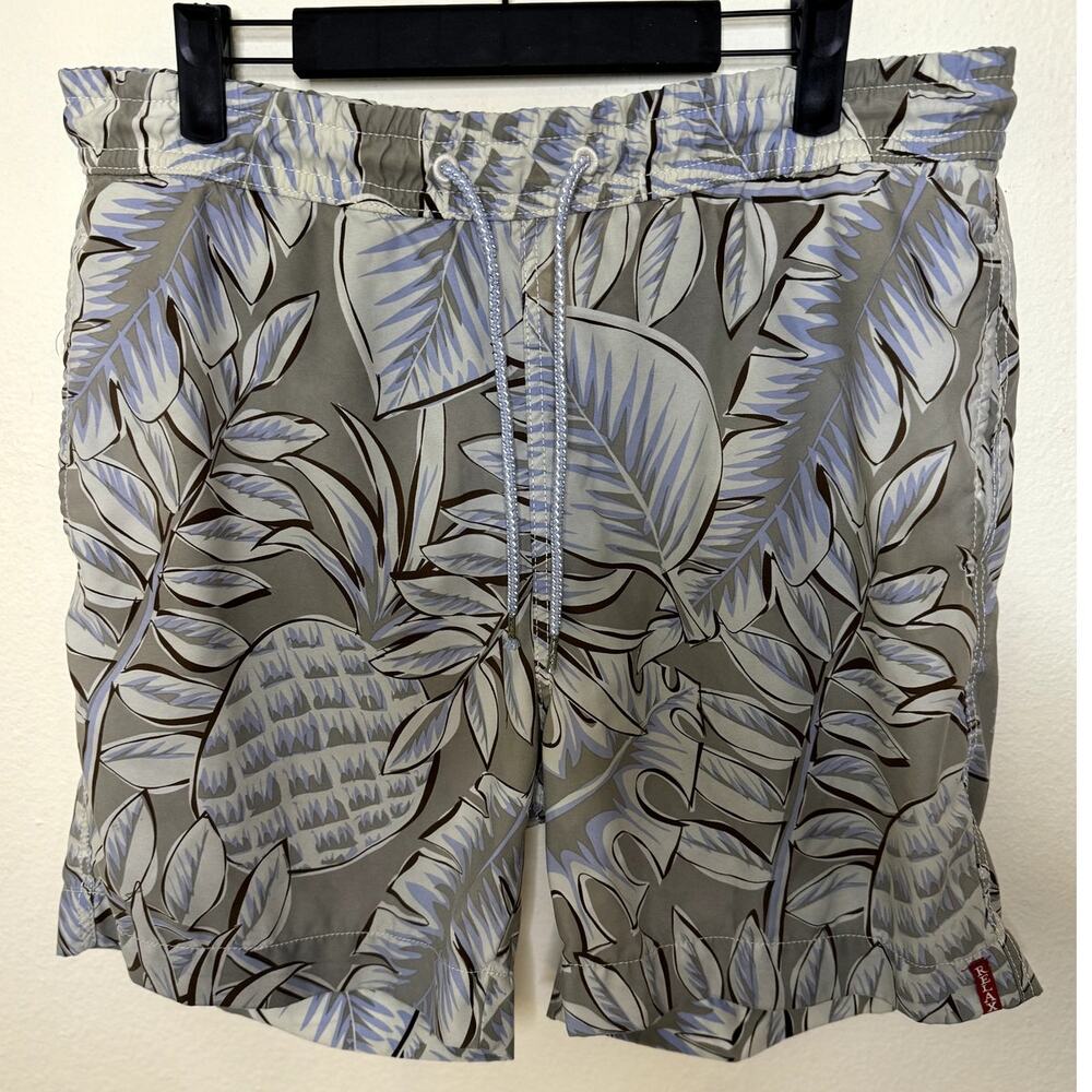 Relax By Tommy Bahama men's Tropical  Gray Draw String Swim Trunks size Small